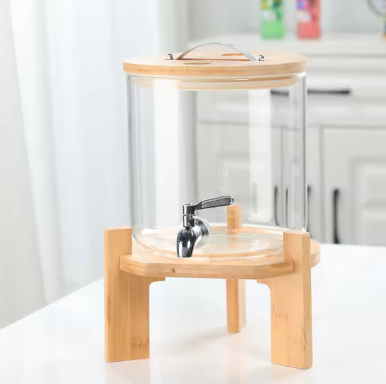 Glass Dispenser with Wooden Stand